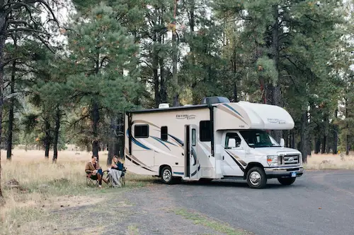 RV camping in the forest
